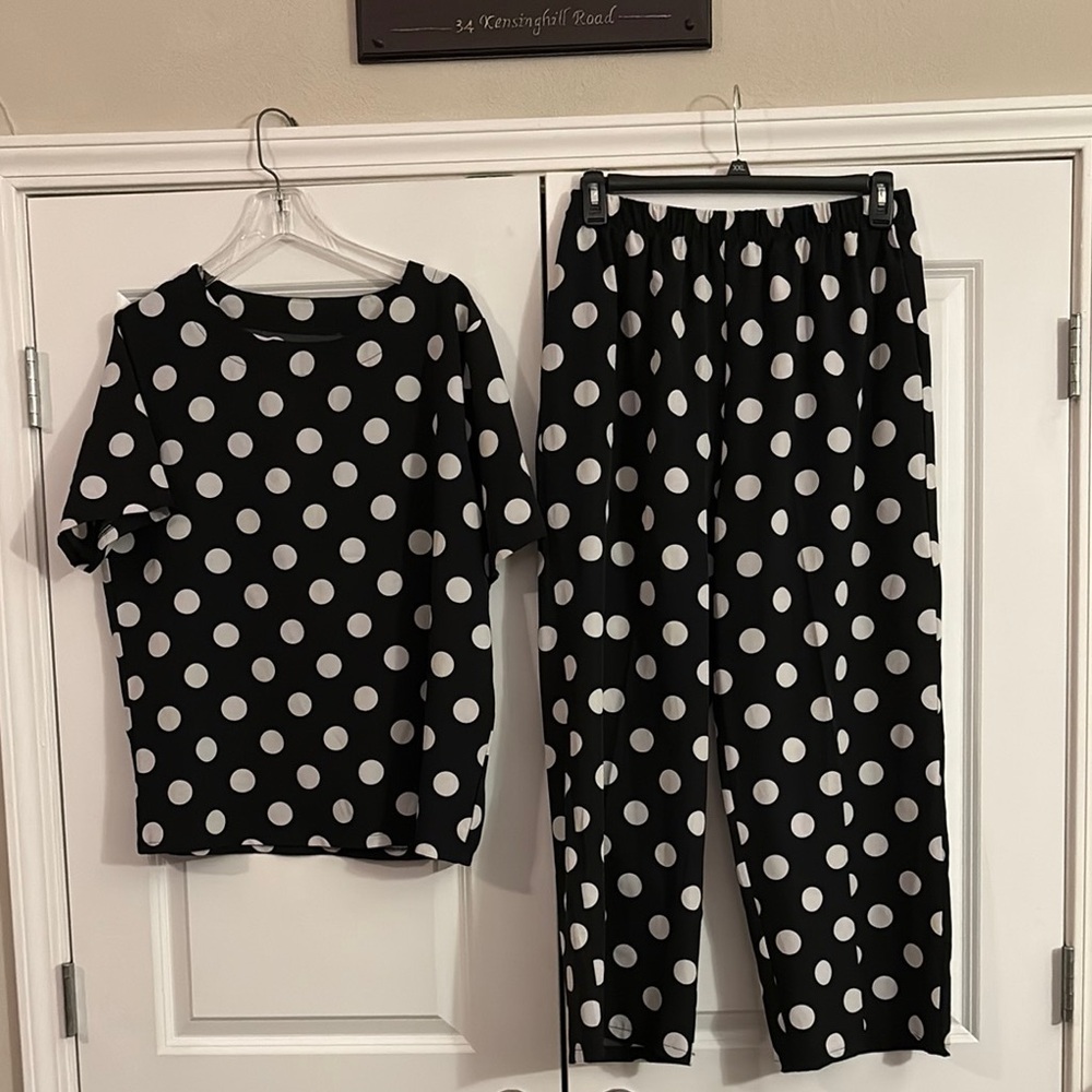 Black and White polka dot top and pants 2 piece